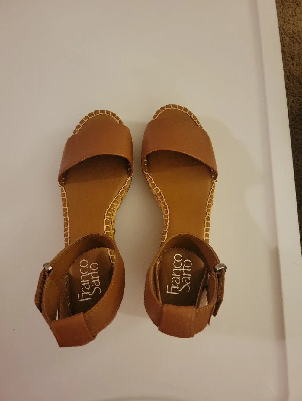 Franco Sarto Espadrille Wedge Sandals Brown Ankle Strap Women's Size 7.5